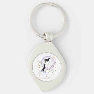 Curious cat and running dog key ring