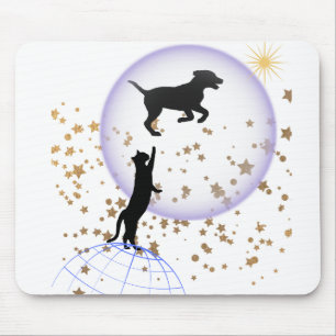 Curious cat and running dog mouse pad