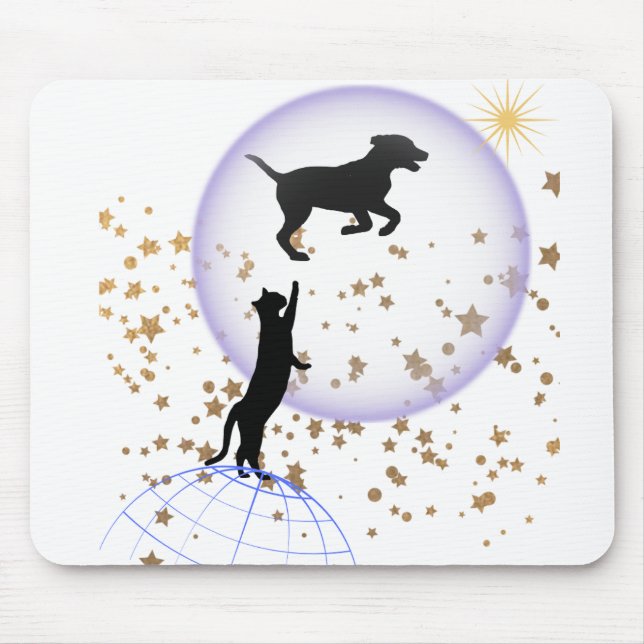 Curious cat and running dog mouse pad (Front)