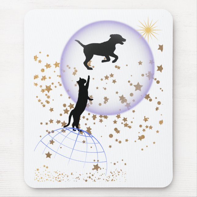 Curious cat and running dog mouse pad (Front)