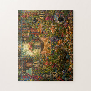 Curious Cat Aquarium Watercolor Jigsaw Puzzle   Wh
