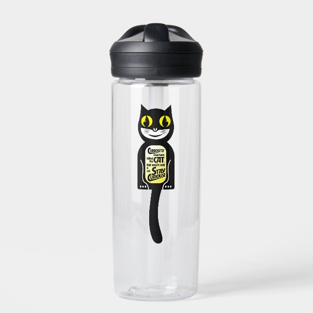 Curious Cat Black Yellow Water Bottle (Front)