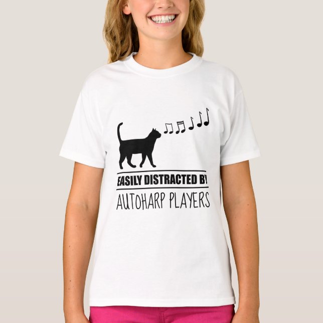 Curious Cat Easily Distracted by Autoharp Players T-Shirt (Front)