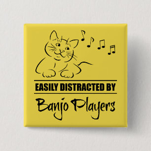 Curious Cat Easily Distracted by Banjo Players 15 Cm Square Badge