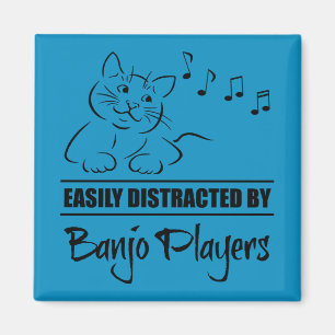 Curious Cat Easily Distracted by Banjo Players Magnet