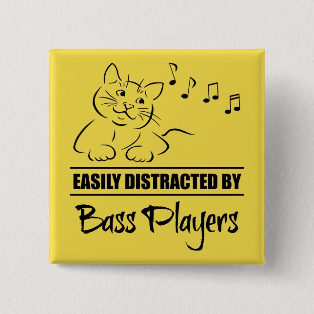 Curious Cat Easily Distracted by Bass Players 15 Cm Square Badge (Front)