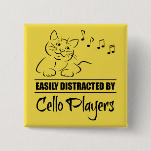 Curious Cat Easily Distracted by Cello Players 15 Cm Square Badge