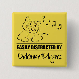 Curious Cat Easily Distracted by Dulcimer Players 15 Cm Square Badge