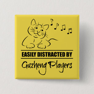Curious Cat Easily Distracted by Guzheng Players 15 Cm Square Badge