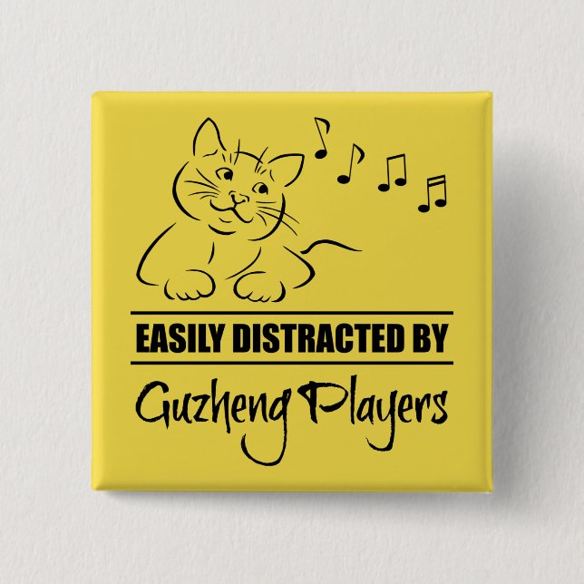 Curious Cat Easily Distracted by Guzheng Players 15 Cm Square Badge (Front)