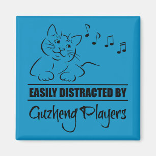 Curious Cat Easily Distracted by Guzheng Players Magnet