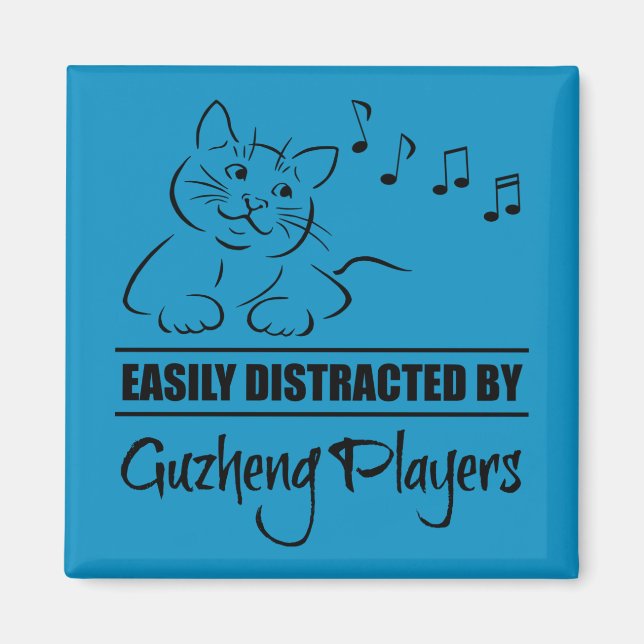 Curious Cat Easily Distracted by Guzheng Players Magnet (Front)