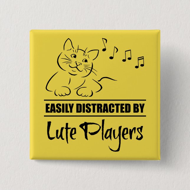 Curious Cat Easily Distracted by Lute Players 15 Cm Square Badge (Front)