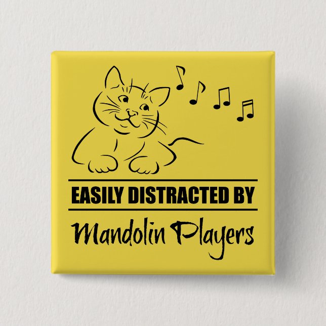 Curious Cat Easily Distracted by Mandolin Players 15 Cm Square Badge (Front)
