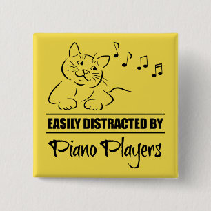 Curious Cat Easily Distracted by Piano Players 15 Cm Square Badge