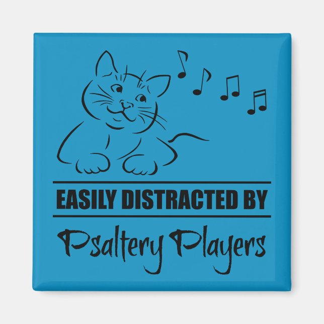 Curious Cat Easily Distracted by Psaltery Players Magnet (Front)