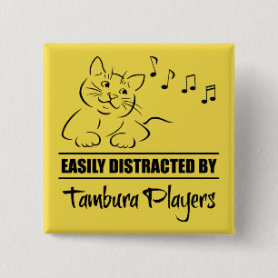 Curious Cat Easily Distracted by Tambura Players 15 Cm Square Badge