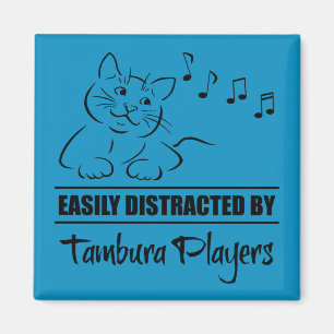 Curious Cat Easily Distracted by Tambura Players Magnet