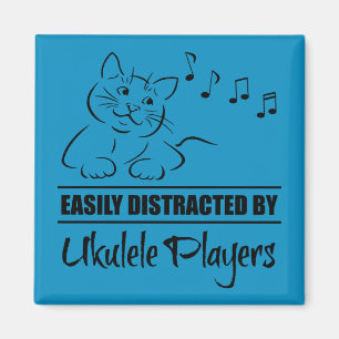 Curious Cat Easily Distracted by Ukulele Players Magnet
