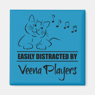 Curious Cat Easily Distracted by Veena Players Magnet
