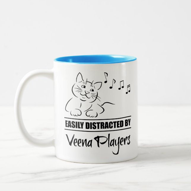Curious Cat Easily Distracted by Veena Players Two-Tone Coffee Mug (Left)