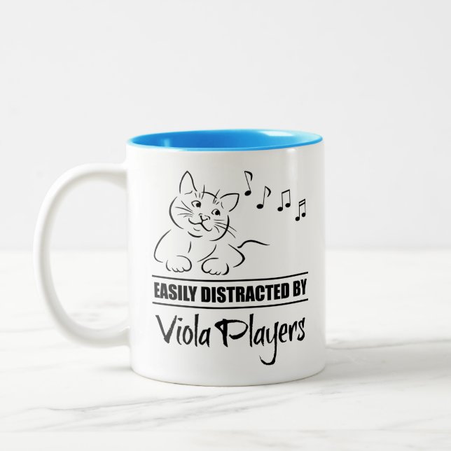 Curious Cat Easily Distracted by Viola Players Two-Tone Coffee Mug (Left)