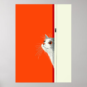 Curious Cat Peeking Through Door Poster