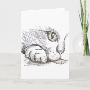 Curious Cat Pencil Drawing Greeting Card
