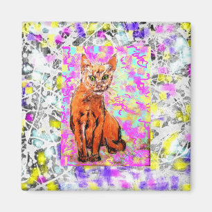 curious cat purple drip magnet