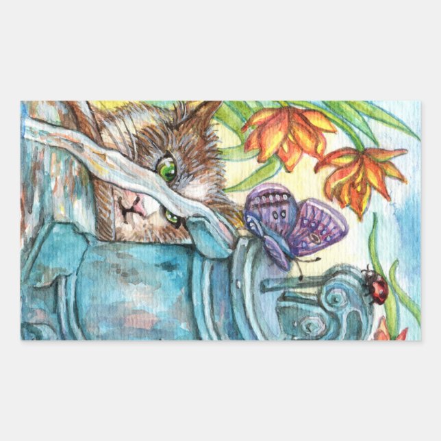 Curious Cat Rectangular Sticker (Front)