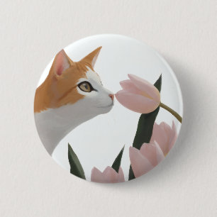 Curious Cat Spring Floral 6 Cm Round Badge