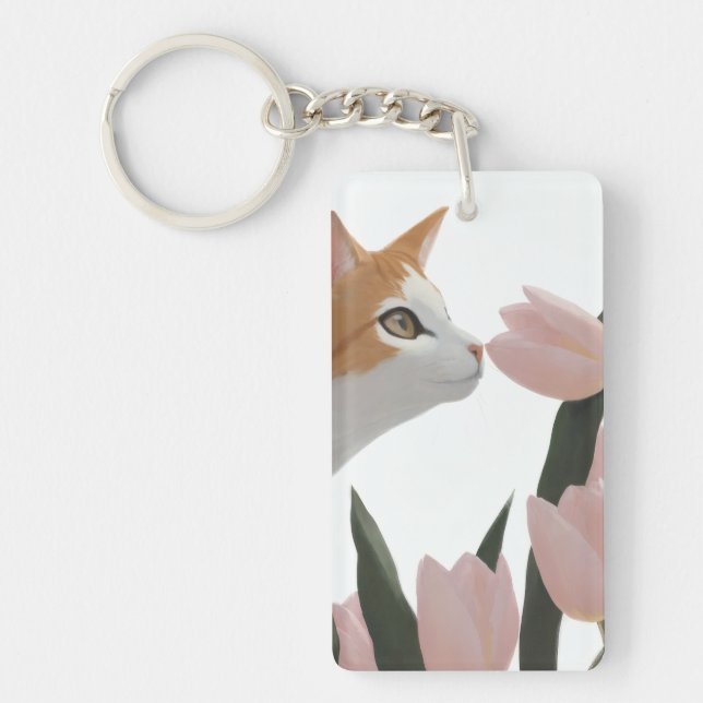 Curious Cat Spring Floral Key Ring (Front)