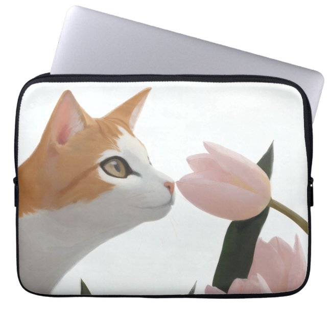 Curious Cat Spring Floral Laptop Sleeve (Front)