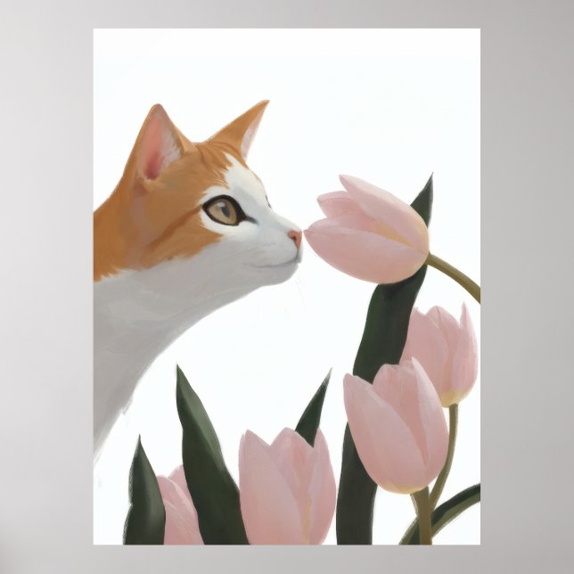 Curious Cat Spring Floral Poster (Front)