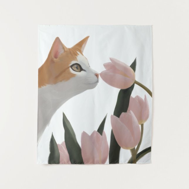 Curious Cat Spring Floral Tapestry (Front)