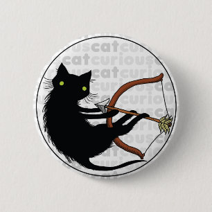 Curious Cat with Bow 6 Cm Round Badge
