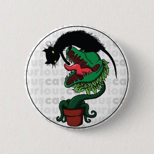 Curious Cat with Carnivorous Plant 6 Cm Round Badge