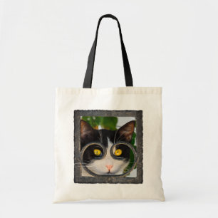 Curious Cat with Spectacles Frame Funny Pet Photo Tote Bag