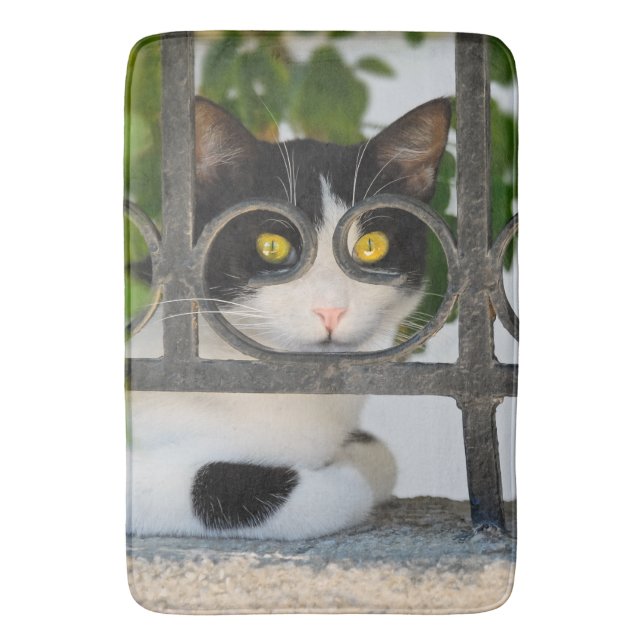 Curious Cat with Spectacles Frame Funny Photo  - Bath Mat (Front Vertical)