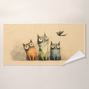 Curious Cats – Whimsical Cat Art Bath Towel