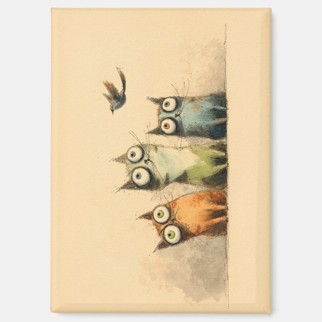 Curious Cats – Whimsical Cat Art Magnet (Front)
