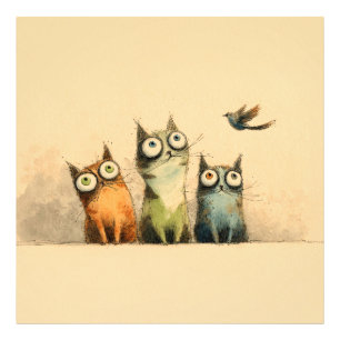 Curious Cats – Whimsical Cat Art Photo Print
