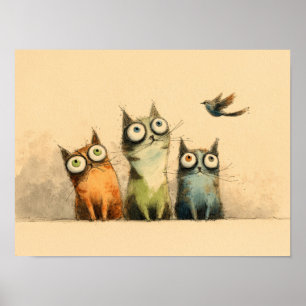 Curious Cats – Whimsical Cat Art Poster