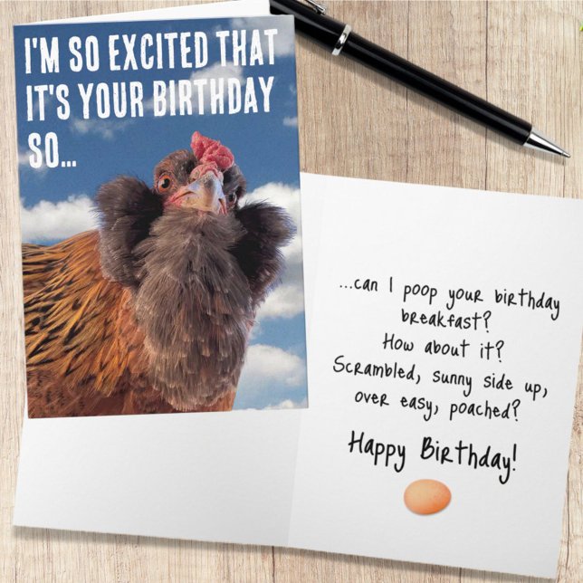 Curious Chicken Head Close-Up Photograph Card (Chicken humor greeting card cover and inside template text)