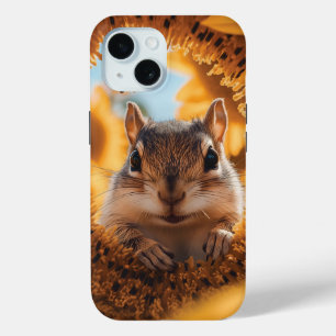 Curious Chipmunk Peeking Through Eaten Sunflower  iPhone 15 Case