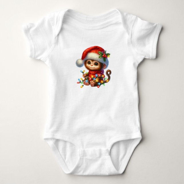 Curious Christmas Monkey Baby Bodysuit (Front)