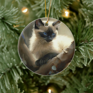 Curious Climber Siamese Kitten Ceramic Ornament