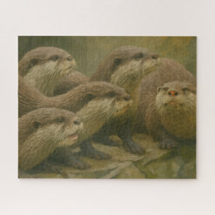 Curious Company – Otter Family on the Rocks Jigsaw Puzzle