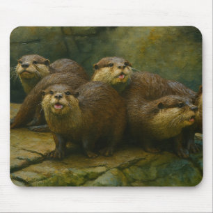 Curious Company – Otter Family on the Rocks Mouse Pad