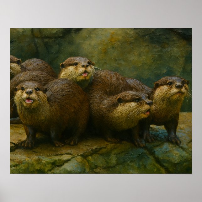 Curious Company – Otter Family on the Rocks Poster (Front)